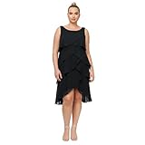 S.L. Fashions womens Plus-size Solid Multi-tier Embellished Shoulder Special Occasion Dress, Black, 16 Plus
