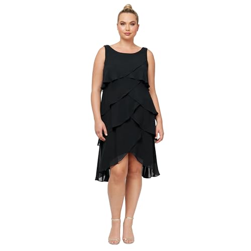S.L. Fashions womens Plus-size Solid Multi-tier Embellished Shoulder Special Occasion Dress, Black, 16 Plus