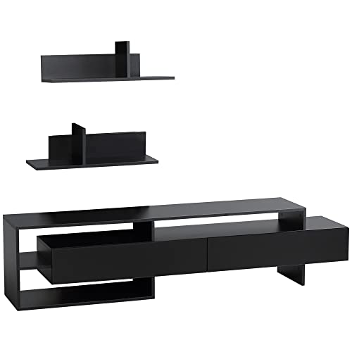 HOMCOM Mobile Porta TV Moderno con 2 Mensole in Legno, Mobiletto per Televisore con Vani Aperti e Armadietti, Nero