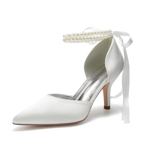 High Heel Wedding Shoes for Bride Closed Toe Pearl Bridal Heels Formal Pumps for Women Evening