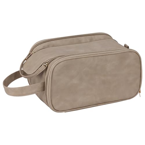 Image of JUNEDOO Toiletry Bag, Makeup Organizer, Travel Bag For Women Mens Toiletries, Waterproof, Large Capacity (Camel)
