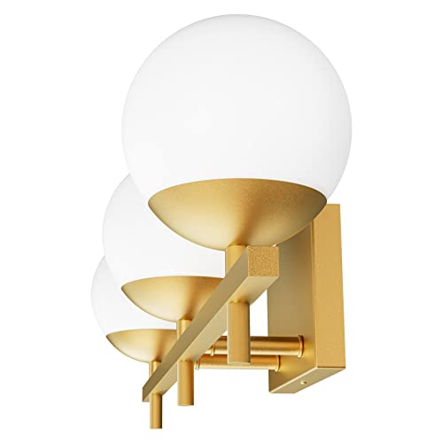 Image of Ralbay Mid Century Modern Gold Bathroom Light Fixtures Gold Milky Glass Modern Bathroom Vanity Lights Over Mirror, Gold 3-Light (Exclude Bulb)