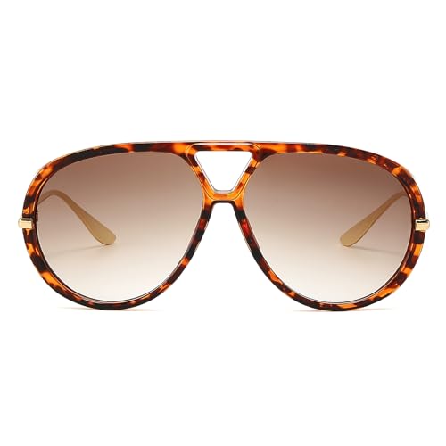 YAMEIZE Oversized Pilot Sunglasses for Women Men Round 70s Retro Double Bridge Vintage Large Big Frame Punk Sun Glasses UV4002