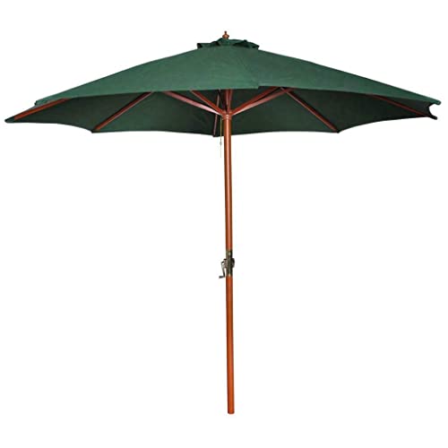 Parasol de jardín premium de 300 cm CLSDRZC en madera y tejido verde