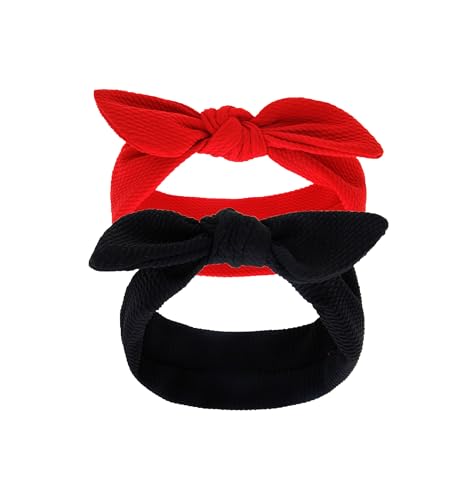 Headbands for Baby Girl, Headbands with Bows Hairband Baby Hair Band Headwrap Bandana Hair Accessories Bows.(FD95) (Red+Black)