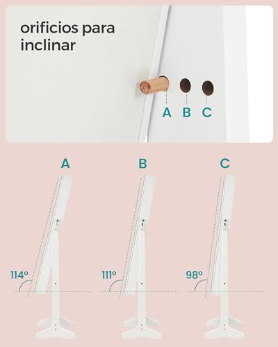 SONGMICS Espejo Joyero, Armario para Joyas, Armario Joyero Bloqueable, Espejo de Longitud Completa, Idea para Regalo, Montaje Sencillo, Superficie Blanca y Forro Negro JJC69WT - imagen 4