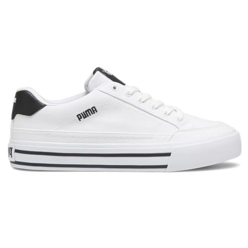 PUMA Mens Court Classic Vulc Retro Logo Lace Up Sneakers Shoes Casual - White