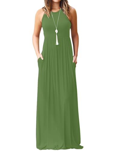 Image of DEARCASE Women's Sleeveless Summer Maxi Dress with Pockets,Beach,Vacation