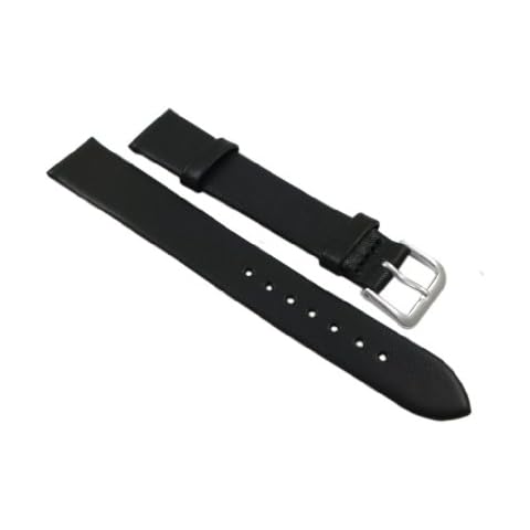 16mm Soft Calf Leather Watch Strap Band in Black with Buckle in Silver Cover