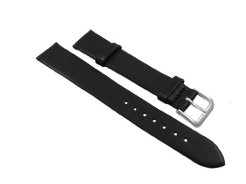 16mm Souple Cuir de Veau Bracelet de Montre en Noir avec Boucle en Argent Cover
