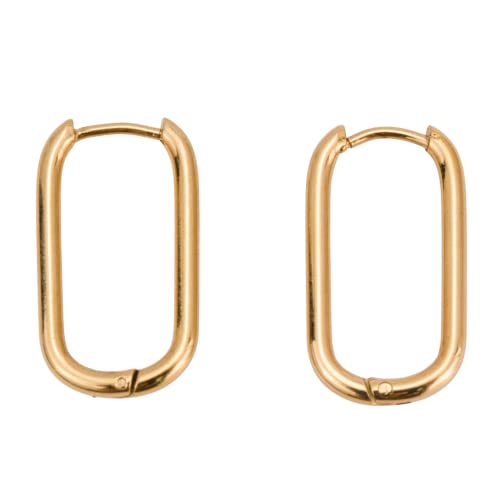 Créoles Ovales en Acier Inoxydable Boucles d'oreilles Femme avec Boîte Cadeau