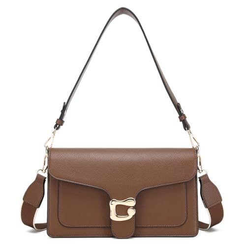 Travistar Small Crossbody Bags for Women - Leather Cross Body Bag Trendy Cross Body Purse Brown Shoulder Bag Elegant Satchel Handbags Designer Evening Bag Clutch Purses with 2 Straps