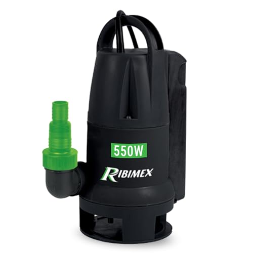Ribimex Pompa Sommersa per Acque Scure con Particelle fino a 35 mm, 550W, Portata 10.000L/h, Profondità Max 7 m, Prevalenza 7 m, Galleggiante Integrato, Modalità Manuale/Automatica - PRPVC550CA