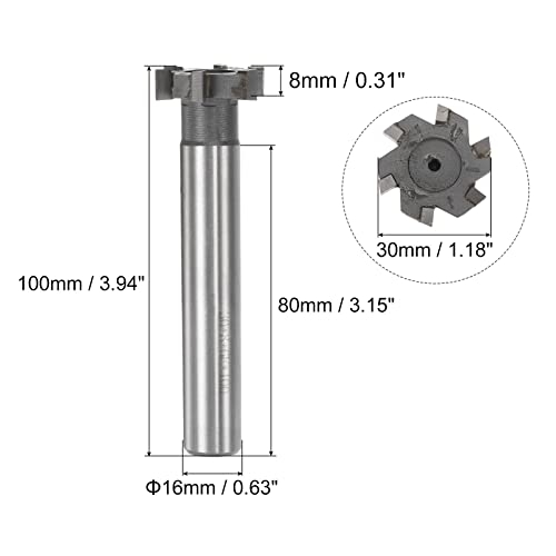 Image of uxcell T-Slot Milling Cutters, 8mm Depth 30mm Cutting Dia 16mm Shank Tungsten Carbide Tip 6 Flutes T Slot End Mill for Stainless Steel Copper Aluminum
