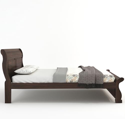 Image of SONA ART & CRAFTS Curve Solid Sheesham Wood Bed Queen Size Without Storage (78x60) Double Bed Queen Size Cot for Bedroom (Walnut Finish)