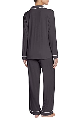 Image of Eberjey Gisele Classic Women's Pajama Set | Long Sleeve Button Down Shirt with Front Pocket, Shorts with Elastic Waist | Super Soft Lightweight Breathable Modal Jersey Fabric Sleepwear