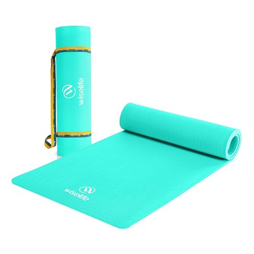 Image of WiseLife Classic Eco-TPE 8 MM Yoga Mat with Yoga Strap for Men & Women | Extra Thick, Long & Wide Non-Slip, Anti-Tear Exercise Mat for Home, Gym, Workout, Fitness, Yoga & Pilates (Teal)
