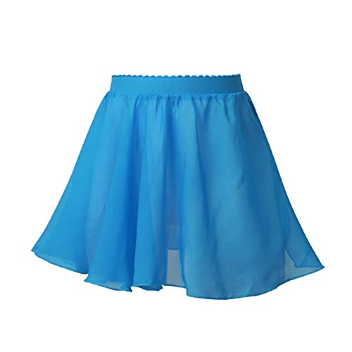 JanJean Kids Girls Ballet Dance Chiffon Wrap Skirt Elastic Waist Ballerina Flared Casual Mini Skater Skirt Dancewear Blue 11-12 Years