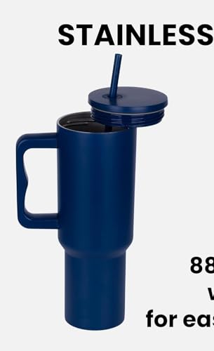 Image of Personalised with Your Name, 1200ml Tumbler with Straw-Handle-Stainless Steel Double Wall Insulated Cup | Leakproof Sipper Mug for Hot-Cold Drinks |Coffee - WaterTumbler (Navy Blue Custom)