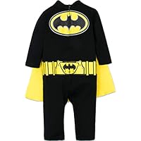 WARNER BROS. Justice League Batman Superman Lightweight Breathable Baby Zip Up Costume Coverall with Cape Newborn to Kid