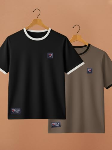 Image of YAZOLE Men's Round Neck Solid T Shirt | Regular Fit Lycra Blend Half Sleeve Tee | Casual Gym Running Walking Sports Office Travel | Stretch Fabric | Comfortable for Everyday use | (S to XXL)