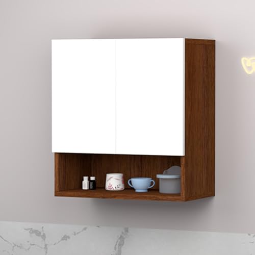 Image of 2 Door Multipurpose Wall Mounted Cabinet with Adjustable & Fixed Shelf | Storage for Kitchen, Bathroom, Office & Living Room | Assembly-DIY | Color-Cherry Pine & White | Size-60x33x63.8 Cm
