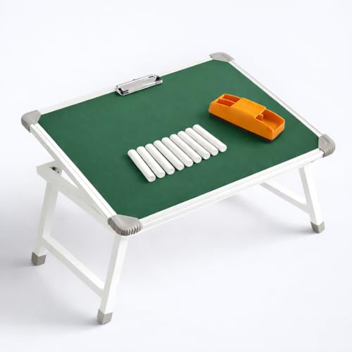 Image of YAJNAS Multipurpose Portable Green Chalkboard Study Laptop Table (15x23 Inch) | Height Adjustable Foldable Lap Desk & Bed Table for Kids, Home, Office, Online Classes & Learning | with Chalk & Duster