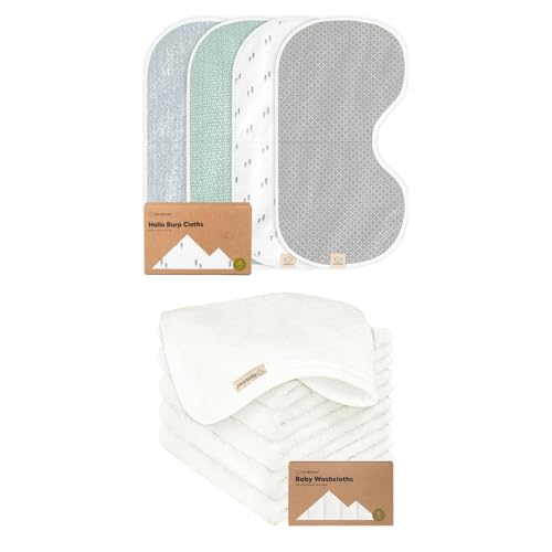 KeaBabies 4-Pack Baby Burp Cloths & Washcloths - Super Absorbent Cotton Towels for Newborns & Kids - 22