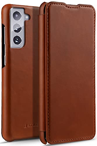Housse Samsung Galaxy S21 Plus 5G STILGUT étui cuir cognac rabat