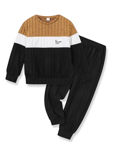 KIDLAGA Kids Boys Clothes Patchwork Pullover 2Pcs Pants Set Long Sleeve Sweater Sweat Suit Spring Boys Outfits Size 6-7 Years