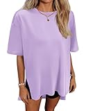 HOTOUCH Ladies Oversized T Shirts Crew Neck Short Sleeve Workout Tops Summer Casual Loose Basic Tunic Tee Lilac L