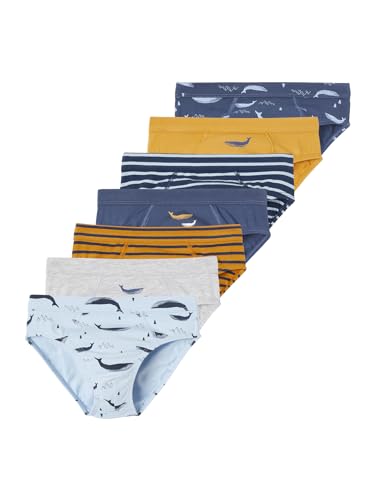 Vertbaudet 7er-Pack Jungen Slips mit Bio-Baumwolle, Wale himmelblau 158/164