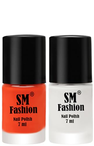 Image of Long Lasting Nail Polish | Nail Paint Combo 7 ml Each) - Set of 2 Reddish Orange -White