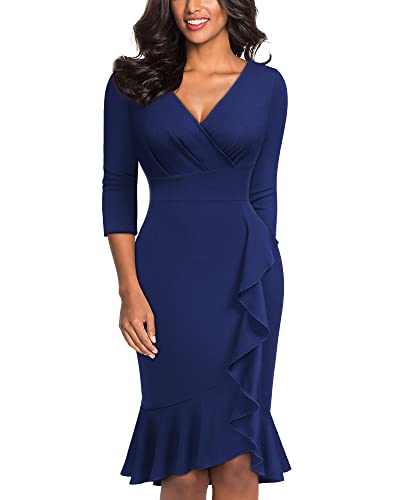 Miusol Women's Retro V-Neck Ruffle Slim Cocktail Party Dress