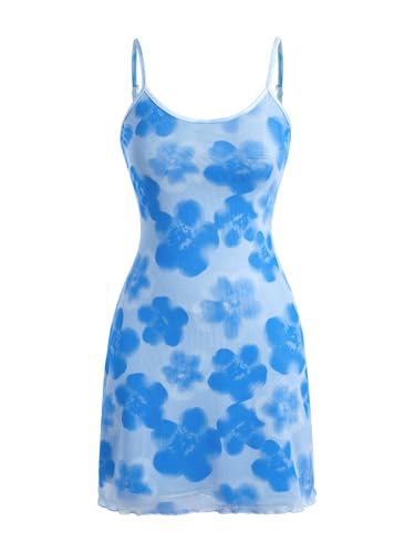 Image of Verdusa Going Out Summer Dresses for Women Vacation Floral Mesh Sleeveless Bodycon Short Dress