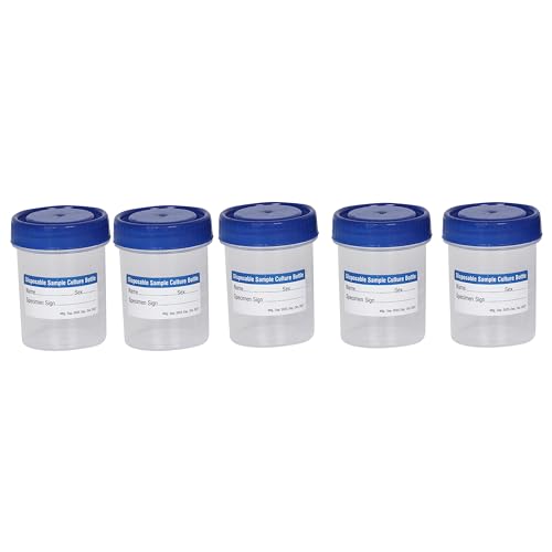 Image of 50ml Sterile Sample Collection Containers - Pack of 100 | Individually Pouch Packed, Leak-Proof, Disposable Plastic Containers for Urine, Stool & Lab Samples