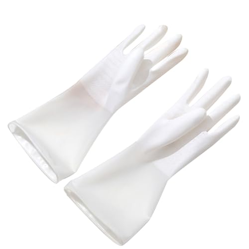 Cyrank Gants De Vaisselle De Cuisine, Gants De Vaisselle, Gants De Ménage, Gants De Vaisselle Réutilisables, Gants En Caoutchouc Pour la Vaisselle, Blanc(S)