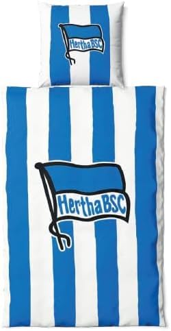 Hertha BSC Bettwäsche 135x200 cm + 80x80 cm Kissen – Offizielle Fan Bettwäsche Blau Weiß – 100% Baumwolle – Fußball Bettwäsche Set – Bundesliga Fanartikel Bettbezug