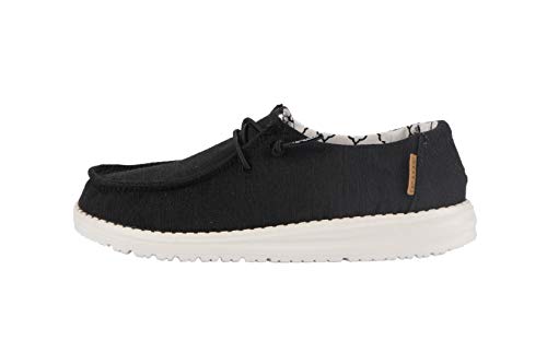 Image of HEYDUDE Girl's Wendy Toddler Linen Black Size 5 | Girl's Shoes | Girl's Lace Up Loafers | Comfortable & Light-Weight