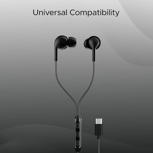 Image of Lynacz Original Type-C Wired Earphones 100 C with Mic, Compatible with Samsung, Oppo, Xiomi Lightweight Design Tangle Free & Deep Bass, Easy Fit Design (Black)