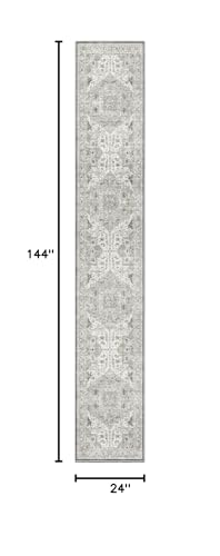 Madane Runner Rugs for Hallway 2x12 Extra Long Washable Non-Slip Hallway Runner Rug Low-Pile Stair Kitchen Throw Carpet Runner for Entrance Living Dining Laundry Room Rug (Ivory/Brown, 2'x12')