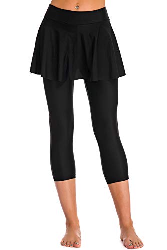 Women's Skirted Swim Capris Sun Protective Active Swimming Skirt with Leggings Tights4