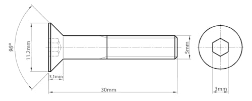 M5 (5mm x 30mm) Black Zinc Flake 10.9 Hexagon Socket Countersunk Head Cap Screws Flat Head (Pack of 20) E10BC - Image 2