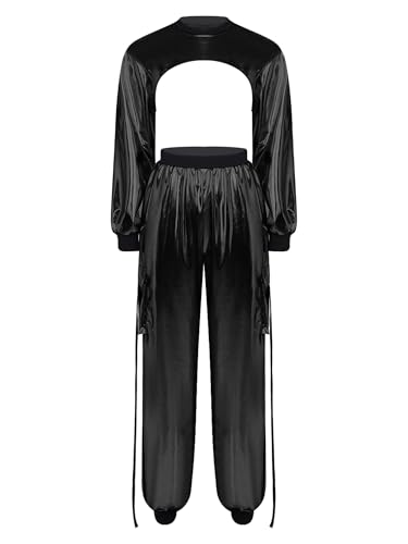 Pantalons de danse de Noël et chemise métallique brillante ensemble esthétique femme fluide