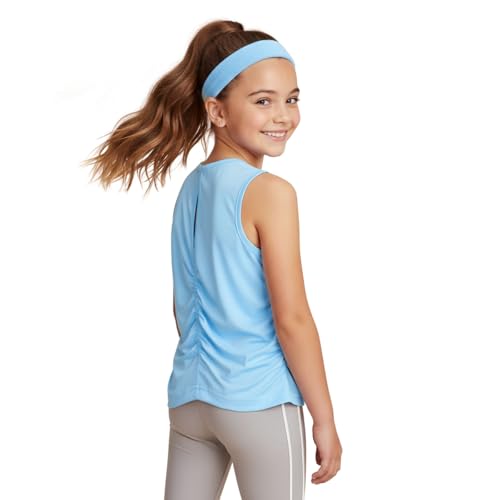 Image of WELAKEN Girls' Athletic Tank Top - Mesh Open Back Sleeveless Sports Shirt for Active Kids