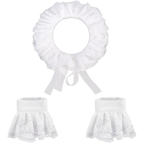 XEPST Cuello de payaso, cuello con volantes, puños de encaje, accesorios de disfraz de payaso vintage, accesorios de Halloween y cosplay