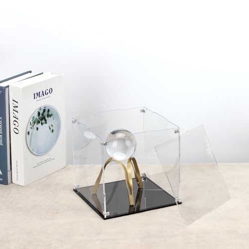 Image of 8x8x8Inch Clear Acrylic Display Case for Collectibles Assemble | Cube Box Dustproof Protection Showcase with Black Base, Alternative Glass Case for Display Figures Toys Home Storage Box