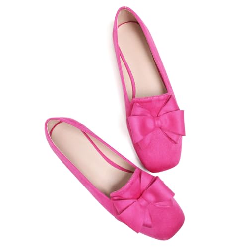 Image of WENJIAZHIZHI Square Toe Bow Ballet Slip-On | Classic Suede Finish,Chic Bow Detail,Effortless Everyday Style,Wedding Party Office,Plus Size Available