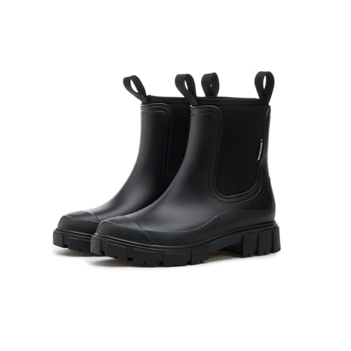 Gugifcto Gummistiefel Damen Halbhohe Chelsea Boots Wasserdicht Gummistiefeletten Atmungsaktiv Regenschuhe Rutschsicher Bequem Garten Stiefeletten Black 39 EU