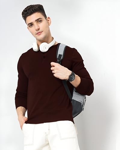 Image of LAZYCHUNKS Luxury Men's Full Sleeve Henley T-Shirt - Soft, Breathable, Stylish (Men's Henley T-Shirt), Great for Party and Casual wear